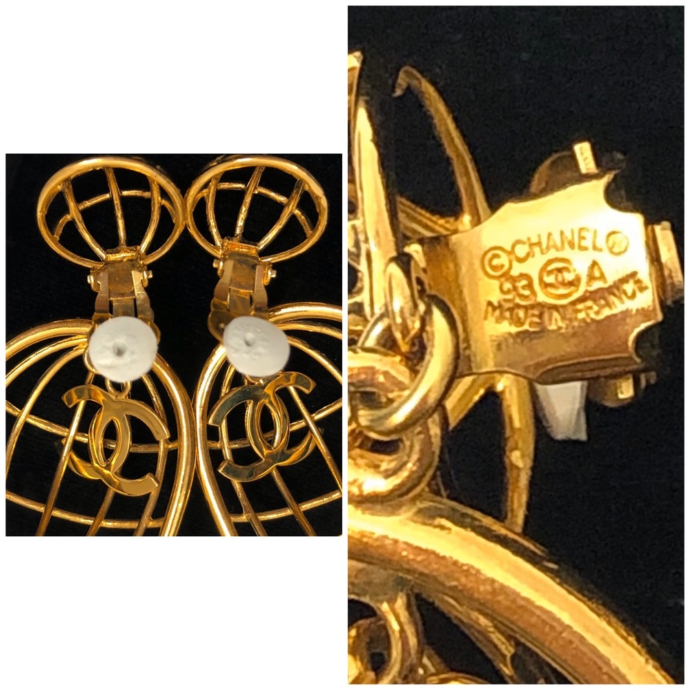 CHANEL Birdcage CC Logo Vintage Gold-Tone Earrings - Picture 8 of 8